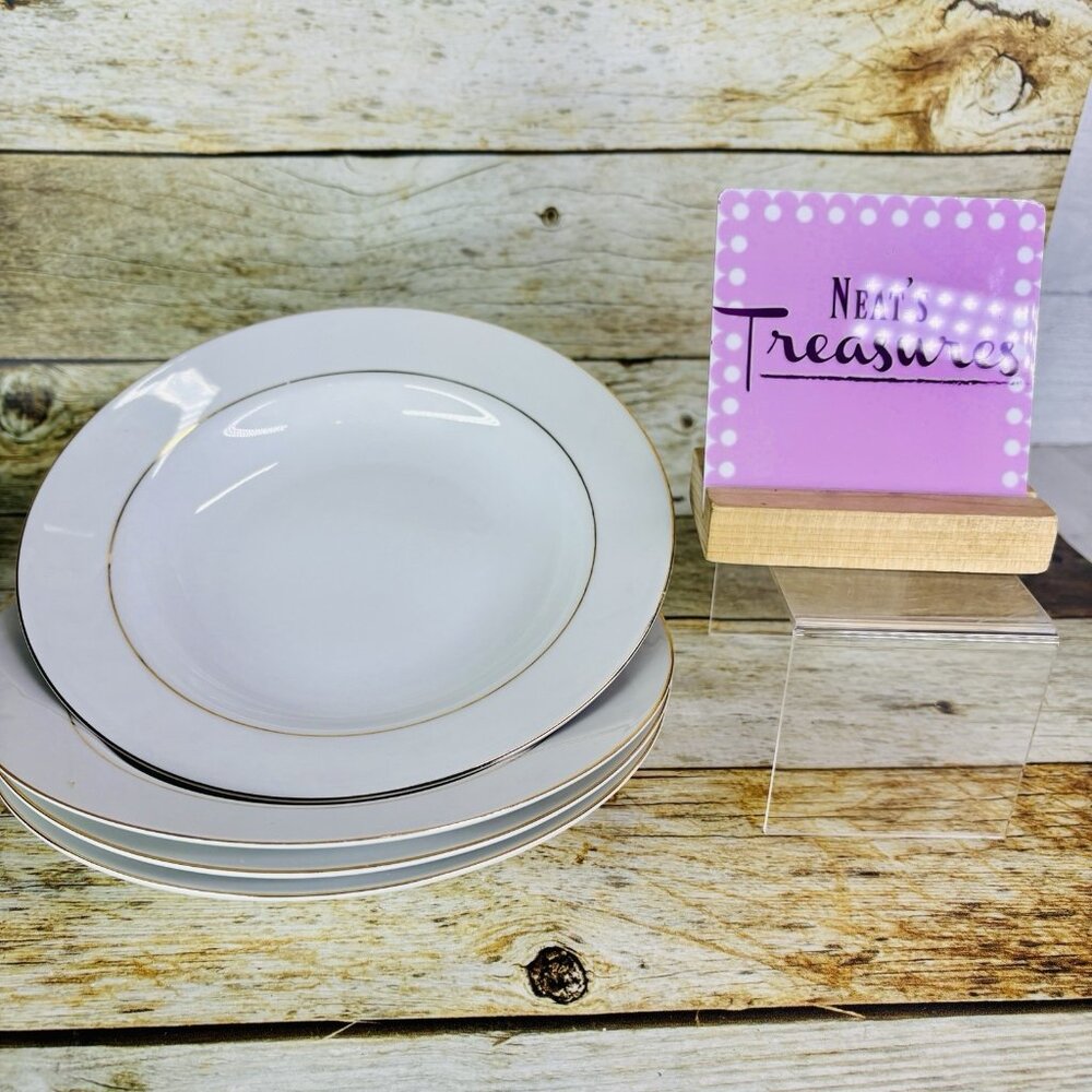 Vintage Kmart ELEGANT GOLD White Gold Trim Porcelain Soup Pasta Bowls Set of 4